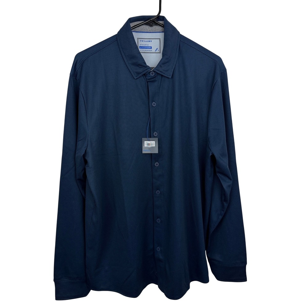 Twillory Shirt Mens Large Navy Blue Athleisure Performance Long Sleeve NWT